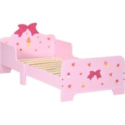 Zonekiz Letto per Bambini con Sponde e Fantasia a Fiocchi e Cuori, Età 3-6 Anni, 143x74x59cm, Rosa