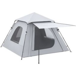 Outsunny Tenda Campeggio 2-3 Persone con Spaziosa Veranda, Facile Montaggio, 210x210x150cm, Design Elegante - Grigio e Bianco Aosom