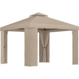 Outsunny Gazebo da Giardino 3x3m in Metallo con Zanzariera e Tetto a 2 Livelli in Poliestere Cachi Aosom
