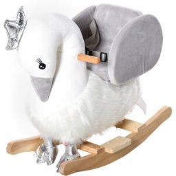 Homcom Cavallo a dondolo stile cigno seduta imbottita con suono 3 LR44 batterie per bambini 18-36 mesi bainco grigio Max.carico 40kg Aosom