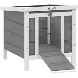 Pawhut Gabbia per Conigli in Legno da Esterno con Tetto in Asfalto e Rampa Antiscivolo, 42x51x43cm, Grigia Aosom