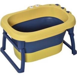 Homcom Vaschetta Bagnetto Pieghevole per Neonati e Bambini di 0-6 Anni, in Plastica Antiscivolo, Blu e Giallo, 75.3x55.4x43cm Aosom