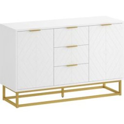 Homcom Credenza Moderna Bianca, Credenza Bassa Buffet per Cucina o Sala da Pranzo con 3 Cassetti e 2 Ante, 120x40x76cm Aosom