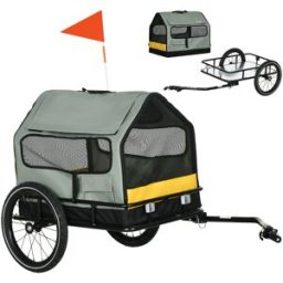 Pawhut Rimorchio per Cani 3 in 1 con Casetta Rimovibile e Bandierina per Cani Taglia Piccola, Grigio Aosom