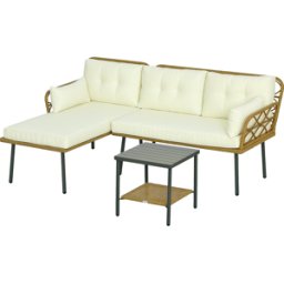 Outsunny Salotto da Giardino in Rattan PE con Chaise Longue, Divano 2 Posti e Tavolino, Crema Aosom