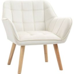 Homcom Poltrona Design Scandinava in Legno ed Effetto Velluto Crema, per Soggiorno o Ufficio, 68.5x61x72.5 cm Aosom