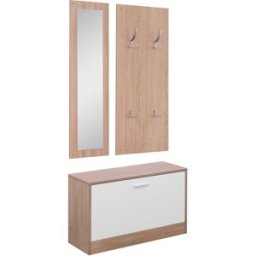 Homcom Set 3 Pezzi Scarpiera Appendiabiti Specchio Guardaroba da ingresso da Ingresso Camera da Letto in Legno Aosom