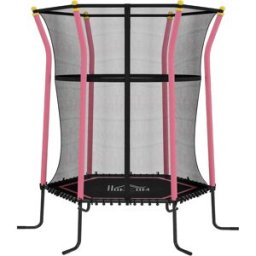 Homcom Tappeto Elastico per Bambini con Ingresso a Cerniera e Pali Imbottiti, in Acciaio, PP e EPE, Ø163.5x190 cm, Rosa