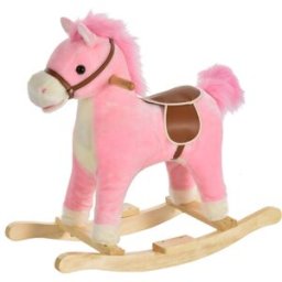 Homcom Cavallo a Dondolo Giocattolo con Suoni Realistici per Bambini 36-72 Mesi, Include 2 Batterie AA, Rosa Aosom