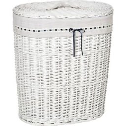 Homcom Cesto Portabiancheria in Vimini con Coperchio, Sacco Interno in Tessuto Lavabile, Contiene 15kg di Panni Sporchi, Bianco Aosom