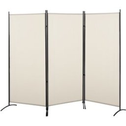 Homcom Paravento Separé da Interno a 3 Pannelli Pieghevole in Metallo e Poliestere, 253x50x182cm, Beige