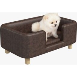 Pawhut Divano per Animali effetto in pelle, cuscino rivestito in gommapiuma rimovibile, cane di taglia media piccola 74 x 48.5 x 31cm Aosom