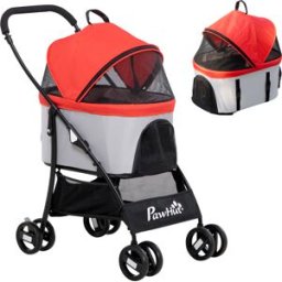 Pawhut Passeggino per Cani Pieghevole con Trasportino Rimovibile e Tettuccio, 82x49.5x98cm, Rosso Aosom