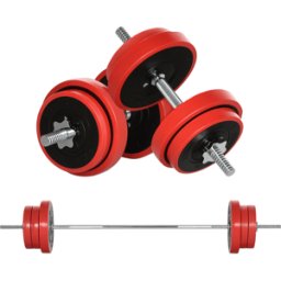 Homcom Kit Manubri e Bilanciere 65kg totali per Workout in Casa, in Metallo, Sabbia di Ferro e Gomma, Rosso