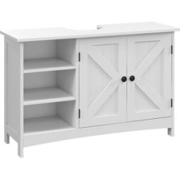 Kleankin Mobile Sotto Lavabo Bagno con Armadietto a 2 Ante e 3 Ripiani Aperti in Legno, 90x30x60cm, Bianco