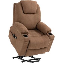 Homcom Poltrona Alzapersona Massaggiante a 8 Punti con Telecomando, in Tessuto Effetto Lino, 90x101x107 cm, Caffè Aosom