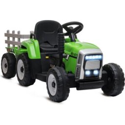Homcom Trattore Elettrico per Bambini 3-6 Anni con Rimorchio Rimovibile, Batteria 12V e Telecomando, Verde Aosom