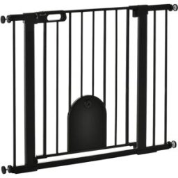 Pawhut Cancellino per Cani Regolabile con Porta Piccola e Chiusura Automatica, 75-103x76cm, Nero