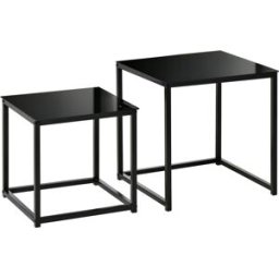 Homcom Tavolini da Salotto Moderni, Set 2 Pezzi, Tavolini da Soggiorno in Acciaio e Vetro Temperato, Nero
