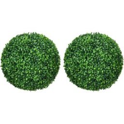 Homcom Set di 2 Piante Finte Sfera di Bosso Ø40cm, Decorazione per Interno ed Esterno, Verde Aosom