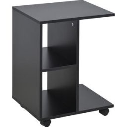 Homcom Tavolino da Salotto a C con 2 Ripiani Aperti e 4 Ruote Girevoli, 45x35x58 cm, Nero Aosom
