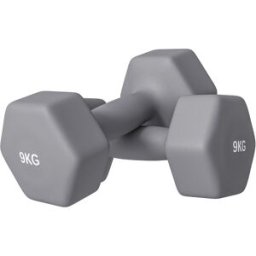 Sportnow Set 2 Manubri Esagonali da 9 kg in Metallo e Plastica con Impugnatura Antiscivolo, 25x11x11cm, Grigio