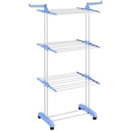 Homcom Stendibiancheria Pieghevole a 4 Livelli con Ali Laterali Girevoli e 4 Ruote, in Acciaio e PP, 73x64x177 cm, Blu e Argento Aosom