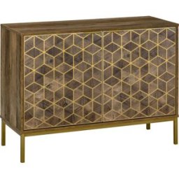 Homcom Mobile da Ingresso e Salotto in Legno a 2 Ante, Credenza Moderna con Decori Dorati e Gambe in Acciaio, 99x39x75.5cm