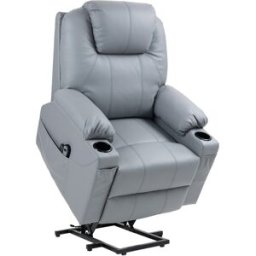 Homcom Poltrona Alzapersona Reclinabile fino a 135° con 8 Punti Massaggio, Telecomando e Poggiapiedi, 88x99x106 cm, Grigio