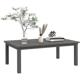 Outsunny Tavolino per Esterni Rettangolare in Alluminio Effetto Legno, 100x60cm, Marrone Aosom