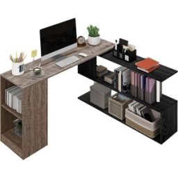 Homcom Scrivania Angolare Salvaspazio con Ripiano a S, in Legno, 140x120x78 cm, Grigio effetto Legno
