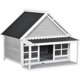 Pawhut Cuccia per Cani da Esterno in Legno e PVC con Portico e Finestre, 126x118x105cm, Grigio Aosom