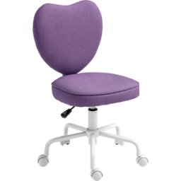 Vinsetto Sedia per Scrivania a Cuore con 5 Rotelle e Altezza Regolabile in Tessuto, 40x50x79-89cm, Viola