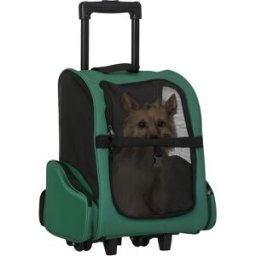 Pawhut Trasportino Zaino 2 in 1 per Cani e Gatti con Tasche Laterali, Maniglia Telescopica e Ruote, 42x25x55cm, Verde Aosom