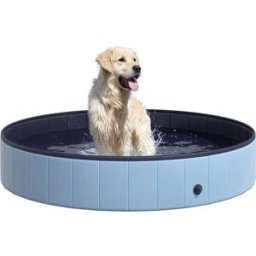 Pawhut Piscina Vasca da Bagno Portatile Pieghevole per Cani Animali Domestici in PVC Azzurro Φ160 x 30cm Aosom