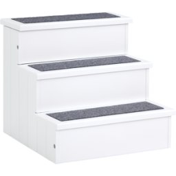 Pawhut Scaletta per Cani 3 Gradini con Tappetino Antiscivolo e Spazio Interno per Riporre, 40.5x44.5x38cm, Bianco Aosom