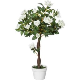 Outsunny Camelia Alberello Artificiale con 21 Fiori e Vaso, Pianta Finta Interno ed Esterno Alta 90cm, Bianco e Verde Aosom