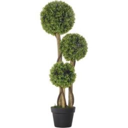 Homcom Pianta di Bosso Artificiale a 3 Sfere con Vaso Incluso e Fondo Rinforzato, Altezza 90 cm Aosom