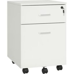 Vinsetto Cassettiera Ufficio a 2 Cassetti con Serratura e 5 Ruote, in Truciolato, 40x49x58 cm, Bianco Aosom