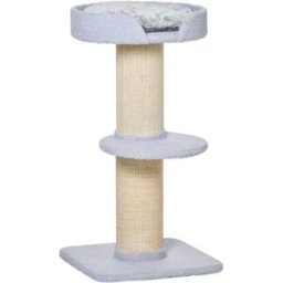 Pawhut Tiragraffi per Gatti con Lettino, Rivestimento Peluche e Palo in Sisal, 45x45x91cm, Azzurro Aosom