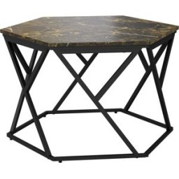 Homcom Tavolino da Salotto Moderno con Piano Effetto Marmo e Struttura in MDF e Acciaio, 81x70x51.2 cm, Nero Aosom