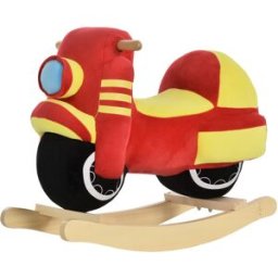Homcom Cavallo a dondolo stile moto seduta imbottita con suono per bambini 18-36 mesi rosso giallo Max.carico 40kg Aosom