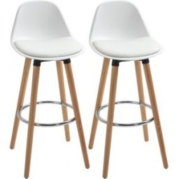Homcom Set 2 Sgabelli da Bar Stile Nordico con Schienale, Cuscino e Poggiapiedi, Legno e Plastica, Bianco