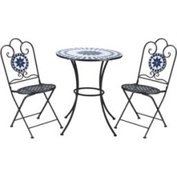 Outsunny Set da Giardino 3 Pezzi con 2 Sedie Pieghevoli e 1 Tavolino da Giardino Rotondo con Design Floreale a Mosaico, in Metallo e Pietra Aosom