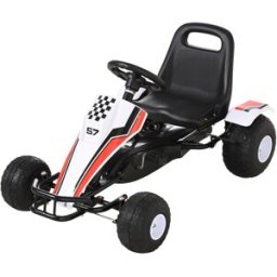 Homcom Go-Kart a Pedali Bianco per Bambini 3-8 Anni con Sedile Regolabile, Ruote in Plastica, Freno a Mano e Cambio Aosom