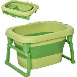Homcom Vaschetta Bagnetto Pieghevole per Neonati e Bambini di 0-6 Anni, in Plastica Antiscivolo, Verde, 75.3x55.4x43cm Aosom