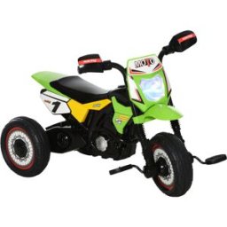 Homcom Triciclo per Bambini Stile Moto a Pedali con Luci e Suoni, 3 Ruote Larghe, Età 18-36 Mesi, 71x40x51cm, Verde Aosom