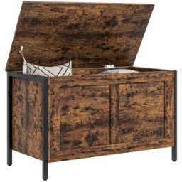 Homcom Cassapanca in Legno da 95L Stile Industriale con Coperchio e Cerniera di Sicurezza, 80x40x49cm, Marrone