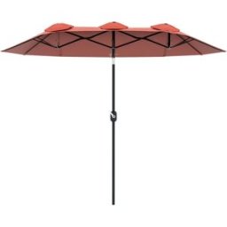 Outsunny Ombrellone da Giardino Doppio Inclinabile con Apertura a Manovella, Copertura con Prese d'Aria e 12 Stecche, 285x147x227cm, Rosso Aosom
