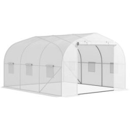 Outsunny Serra da Giardino con 6 Finestre e Porta a Rullo, in Acciaio e PE, 3.5x3x2 m, Bianco Aosom